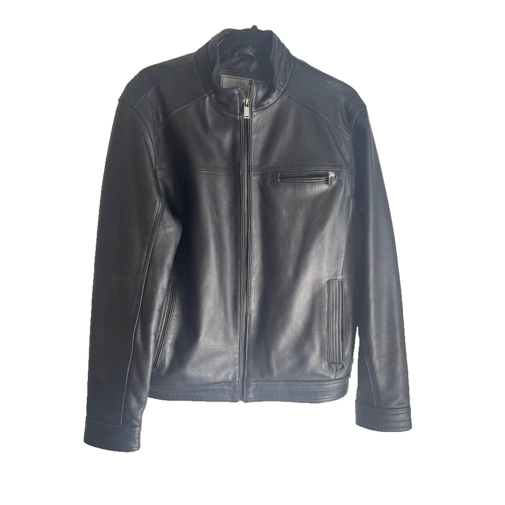 Boston Harbour Mens Leather Jacket New Zealand Lamb Black Zip Pockets Sz M